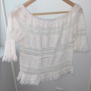 Lace Detailed Boutique Off The Shoulder Shirt